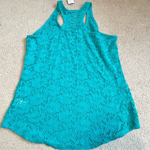 🔥 3/$20  Maurice’s aqua turquoise stretch lace racerback tank top sz Lg - Picture 4 of 7